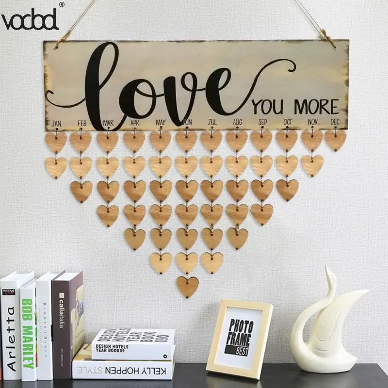 

VODOOL DIY Wooden Birthday Calendar LOVE YOU MORE Wall Calendar Write Special Dates Planner Board Hanging Decor Gifts