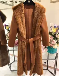 Высококлассное двустороннее шерстяное кашемировое пальто женская одежда из натурального меха норки вязаное длинное пальто Повседневная
