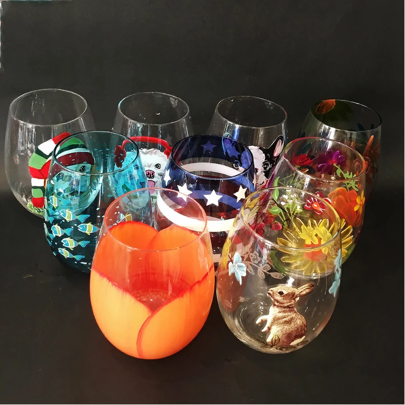 

Creative Painted wine Cup Hand painted glass cup stemless wine glass tea Fruit cup beer glass Home Bar Party gift Drinkware