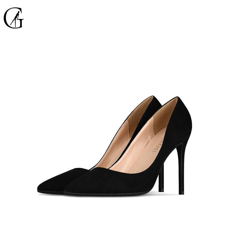 GOXEOU 2019 Shoes Women 10cm Pointed Toe Stiletto Heels Pumps Ladies Stylish High Heels Shoes Faux Suede Sapato size32-46