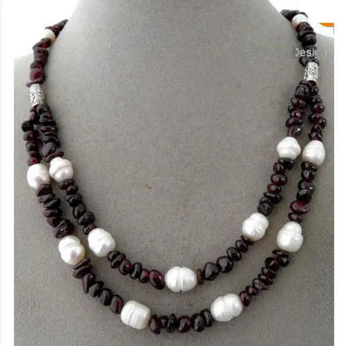 

New Arriver Handmade 2 Strands Deep Red Wine Garnets Gem-stone Beads,Chunky Pearls Jewellery Necklace