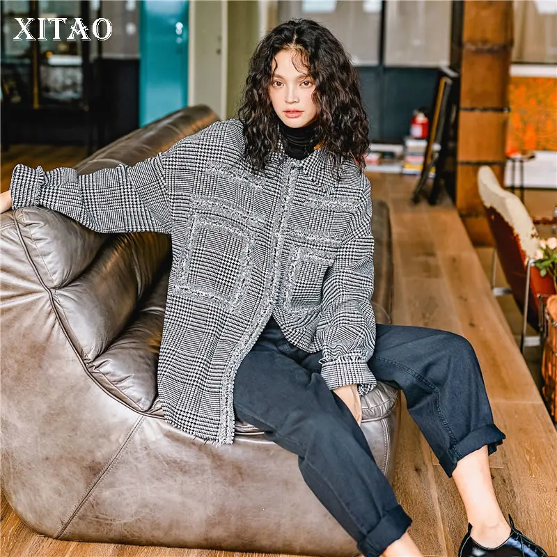 2019 Pleine Manteau Décontracté xitao Fsahion Corée Turn Grey Lyh3182 Femelle Plaid Poitrine Ample Unique Manches Printemps Nouveau down Veste Collar Sn8dwgq