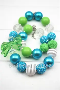 

10Pcs Lot Lime & Aqua Chunky Girls Necklace and Bracelet Set Girls Chunky Necklace, Girls Bubblegum Chunky Necklace CB078