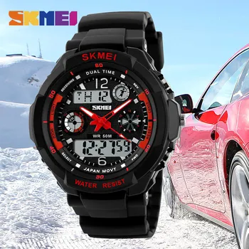 

SKMEI Dual Display Digital Watch Chronograph LED Sport Watches PU Strap Waterproof Fashion Wristwatch Relogio Masculino 1060