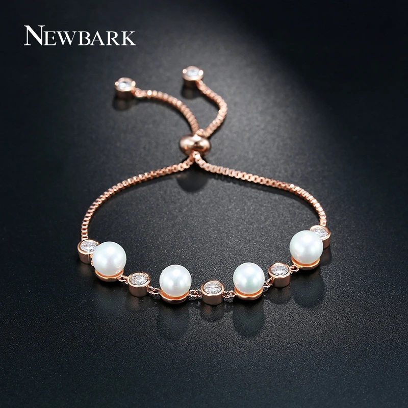 NEWBARK Charm Imitation Pearl Charm Bracelets & Bangles Rose Gold Color