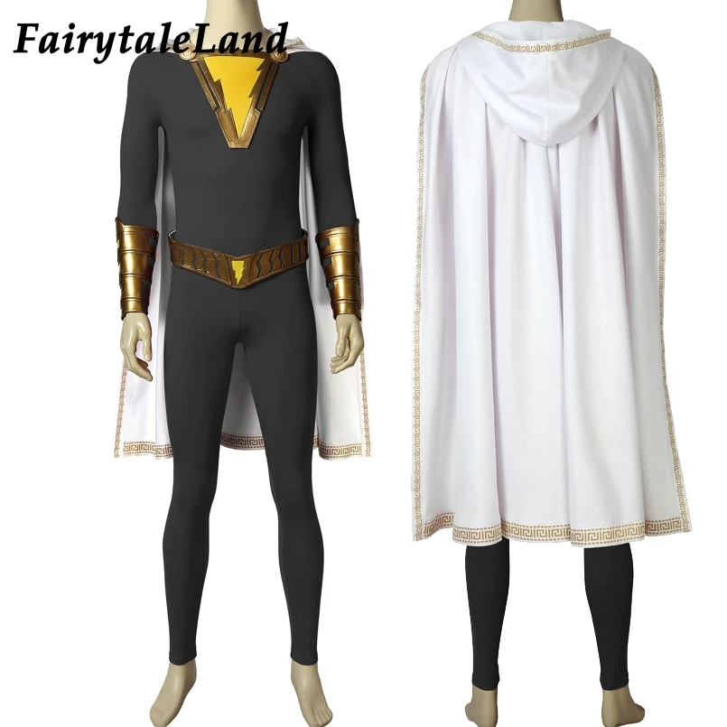 

Shazam Family Superhero Grey Shazam Cosplay Eugene Choi Costume Halloween Full Outfit Custom Made Jumpsuit cosplay accessries
