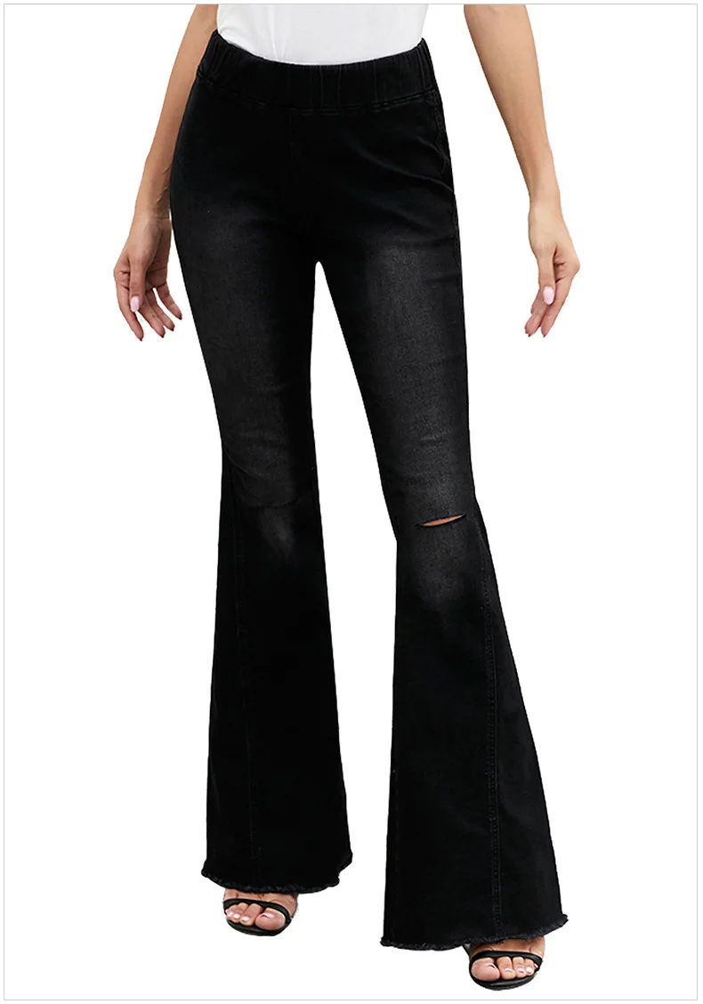 Модные повседневные женские широкие джинсы с высокой талией рваные джинсы