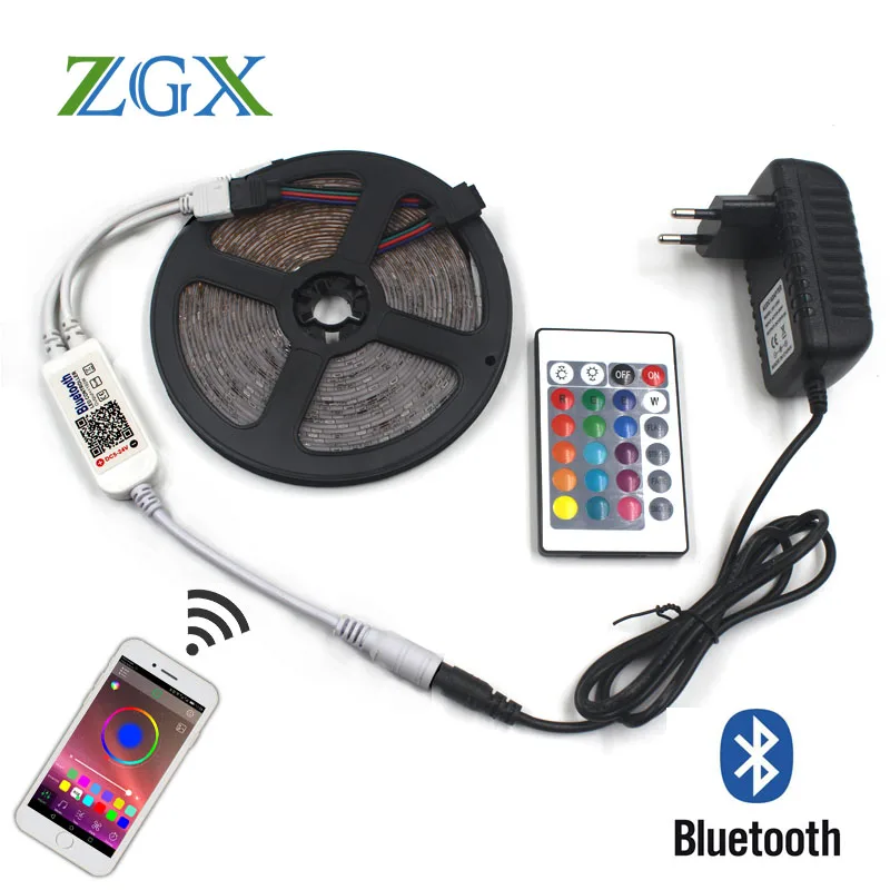 bluetooth controller 2835 3528 rgb led strip cahaya dekorasi tira pita lampu neon lampu ip tahan air dioda pita 12 v adapter set