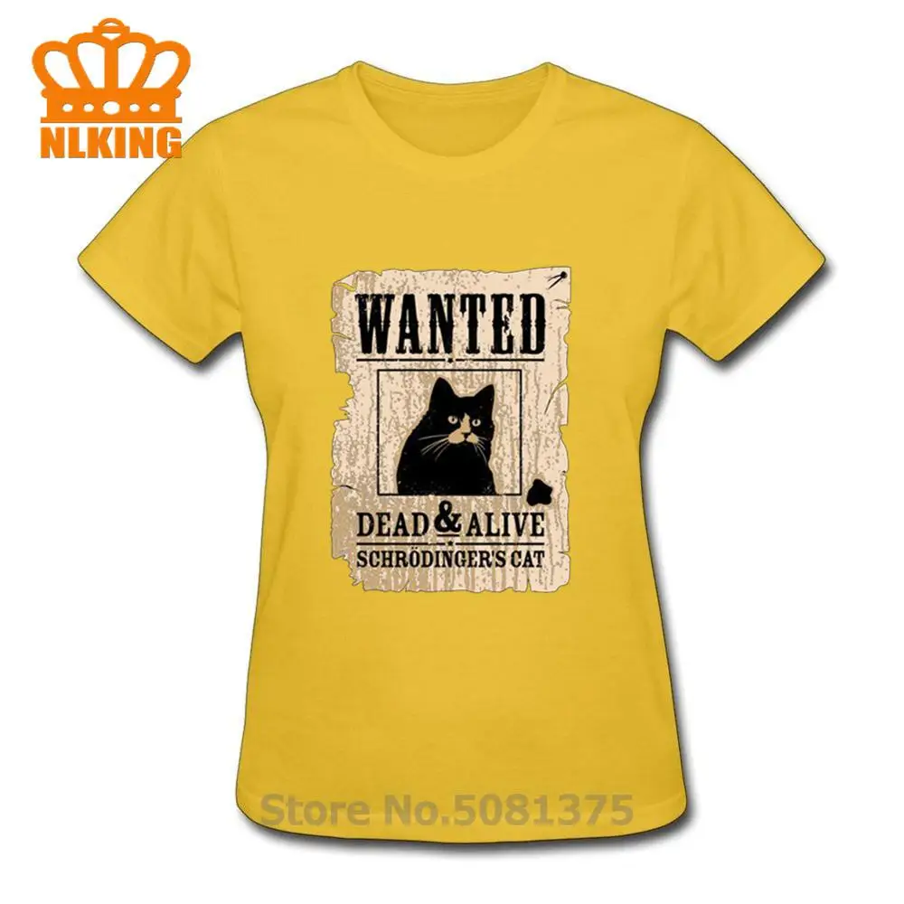 

Top Quality 100% cotton Distressed Schrodinger's Cat print short sleeve women T shirt casual Wanted Dead And Alive Tshirt 2019