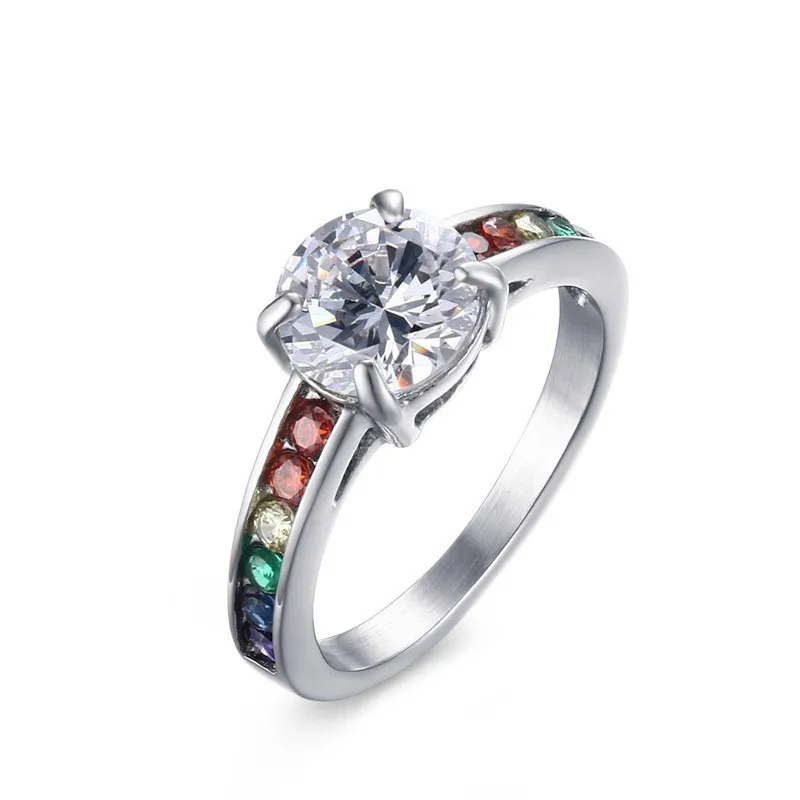 Buy 2016 Hot Colorful Crystal Zircon Rainbow Wedding Rings for Women Stainless