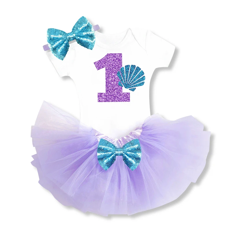 

Little Baby Girl Fashion Clothing Set One Year Birthday Party Wear Toddler Girls Purple Seashell Little Mermaid Newborn Clothes