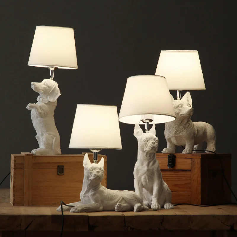 Dogs Anmails Table Lamp Black with Lampshades Art Decor Resin Table Lamp for Bedroom Living Room Children Room Kids Bedside Lamp