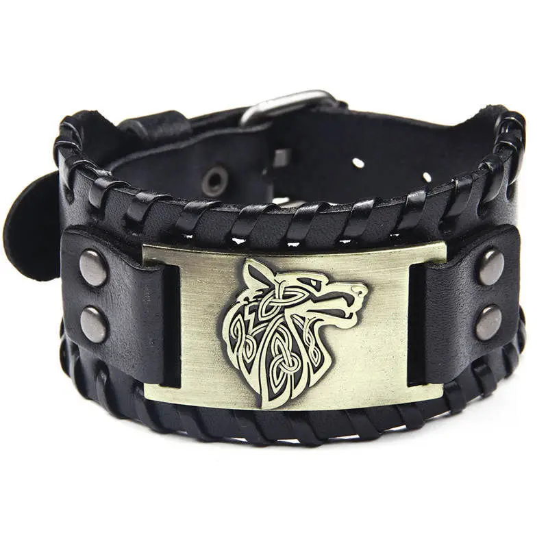 Винтажный Религиозный браслет викинга Волк браслет мужской широкий кожаный ремень браслет тотемные украшения Аксессуары