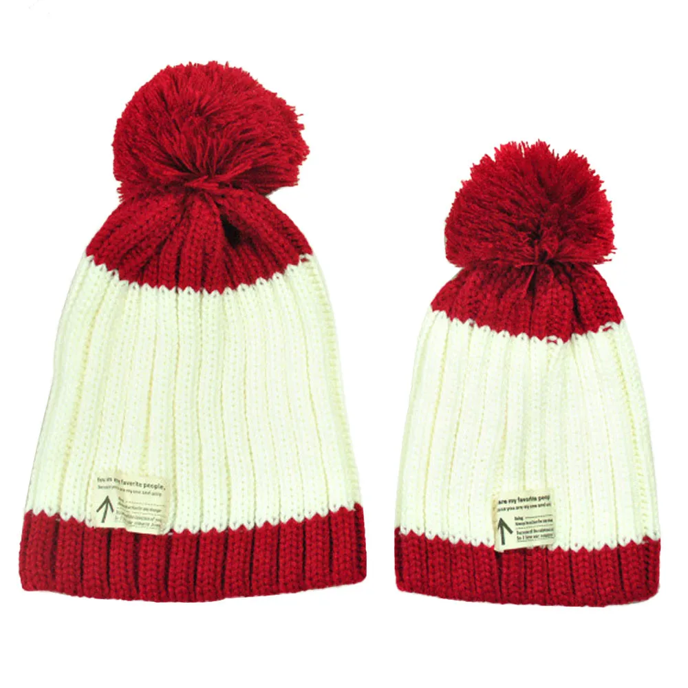 

woweile Mom And BabyKeep Warm Winter Hats Knitted Hemming Hat