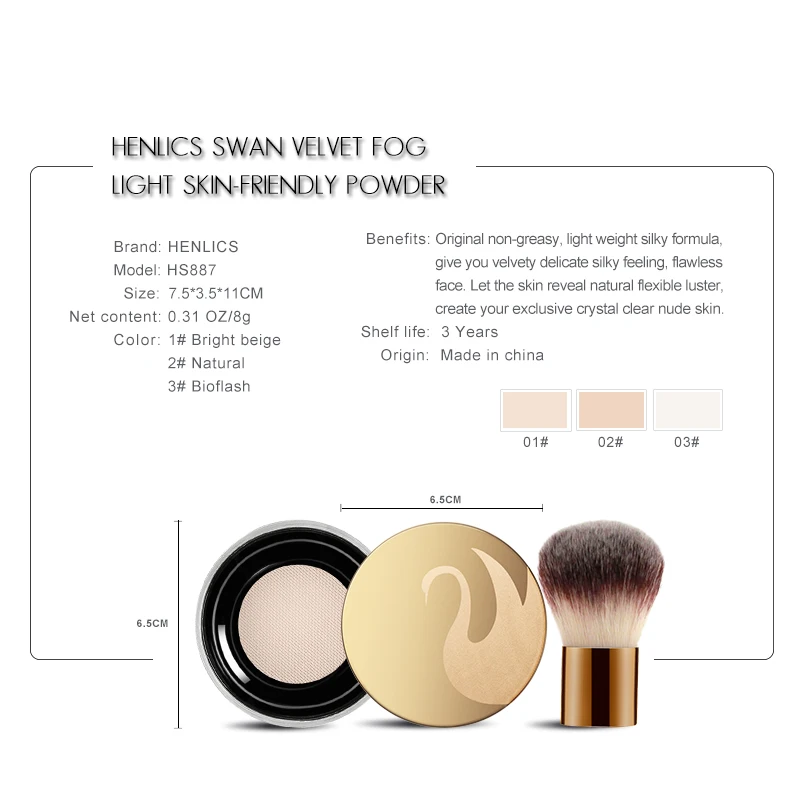 HENLICS 24 Hour Long Lasting Velvet Loose Powder Concealer with Makeup Brush 2pcslot Oil-control Loose Mineral Makeup Powder (29)