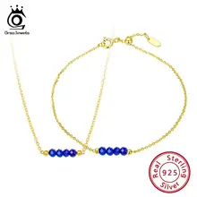 ORSA JEWELS Genuine 925 Sterling Silver Natural Stone Jewelry Set For Women Blue Lapis Lazuli White Moonstone Fine Jewelry SS32
