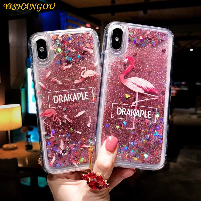 

Cute Flamingo Pattern Liquid Phone Case For iPhone X 6 6S 7 8 Plus Quicksand Back Soft Case For Xiaomi Redmi Note 5 Pro 6 Cases