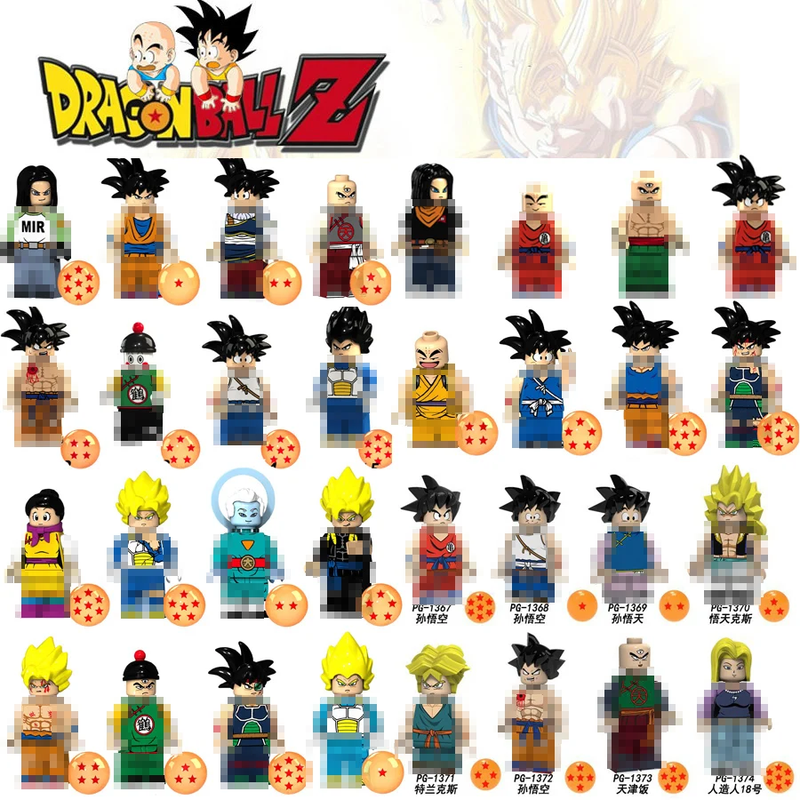 

Cartoon Dragon Ball Anime Action Figures Z Son Gohan Goku Vegeta Master Roshi Violett Krillin Building Blocks Toys Bricks Figure