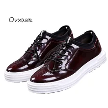 Ovxuan Carved Leather Men Platform Shoes Luxury Brand Male Casual Leather Shoes Fashion Party Mens Dress Brogues Oxford Shoes