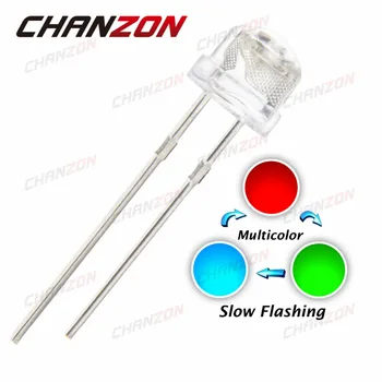 

100pcs LED 5mm Straw Hat RGB Slow Flashing Flicker Transparent Tri-Color Red Green Blue 20mA 3V 5 mm Light Emitting Diode Lamp