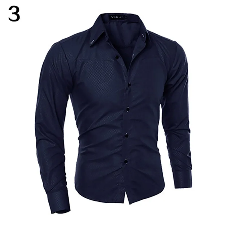 الرجال الأزياء داكن مخطط الأعمال يتأهل طويل كم فستان عارضة بلون قميص لأية مناسبة للرجال