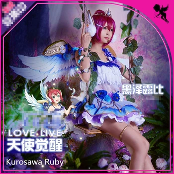 

LoveLive!Sunshine Aqours Kurosawa Ruby Angel Awakening Cosplay Costume Christmas Female Women Dress Full Sets Suits Costume+Wing