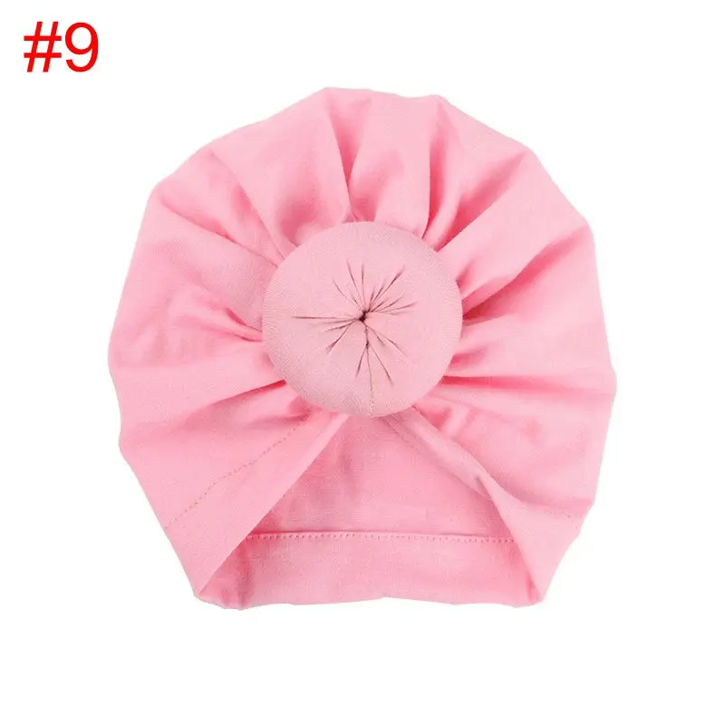 Головной убор Nishine для новорожденных с розовым узлом, мягкая хлопковая шапка, аксессуары для волос, детский тюрбан для душа, головной убор, подарок на день рождения - Color: 9