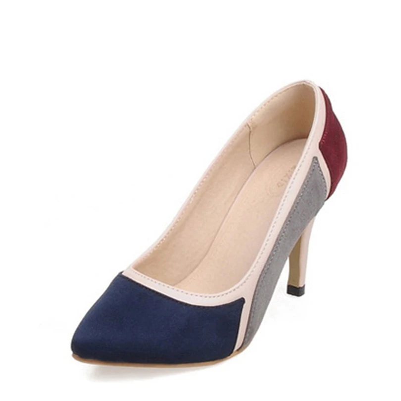 

suede black blue mix color pointed toe Thin High heels woman shoes summer Cut-Outs wedding Female simple women's Pumps