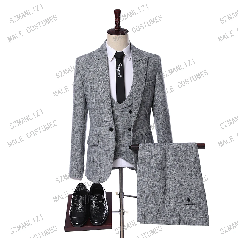 Последний дизайн пальто брюки индивидуальный заказ серый Модный повседневный костюм Slim Fit Terno мужской костюм для свадьбы Homme Mariage