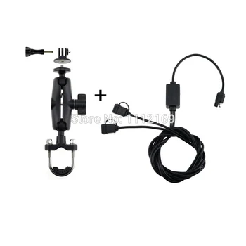 

Motorcycle Heavy Duty Mirror Rear View Mount Stand with 1 inch Rubber Ball and Dual USB Port 12-24V 2.4A USB Charger for Gopro