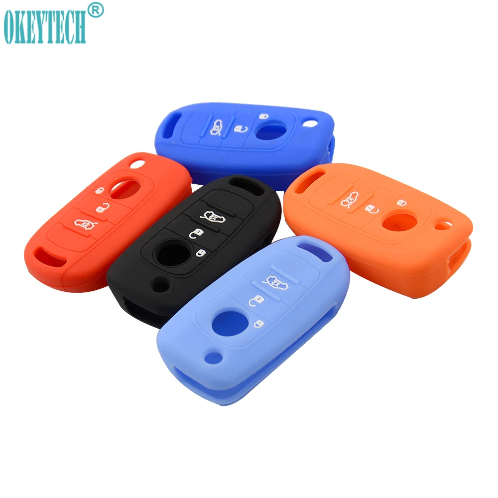 OkeyTech Silicone Car Key FOB Shell Cover Case Skin Holder 3 Buttons For FIAT Toro TIPO 500X nuovo grazie Flip Remote Keyless