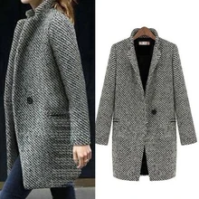 Idopy модное длинное шерстяное Женское пальто размера плюс, зимняя клетчатая куртка, шерстяное пальто, твидовая верхняя одежда