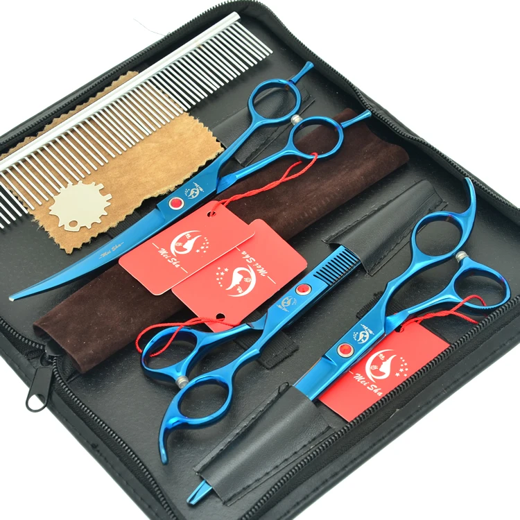 

Meisha 7 inch Pet Grooming Scissors Set Professional Japan 440c Dog Shears Hair Cutting Thinning Curved Scissors HB0119