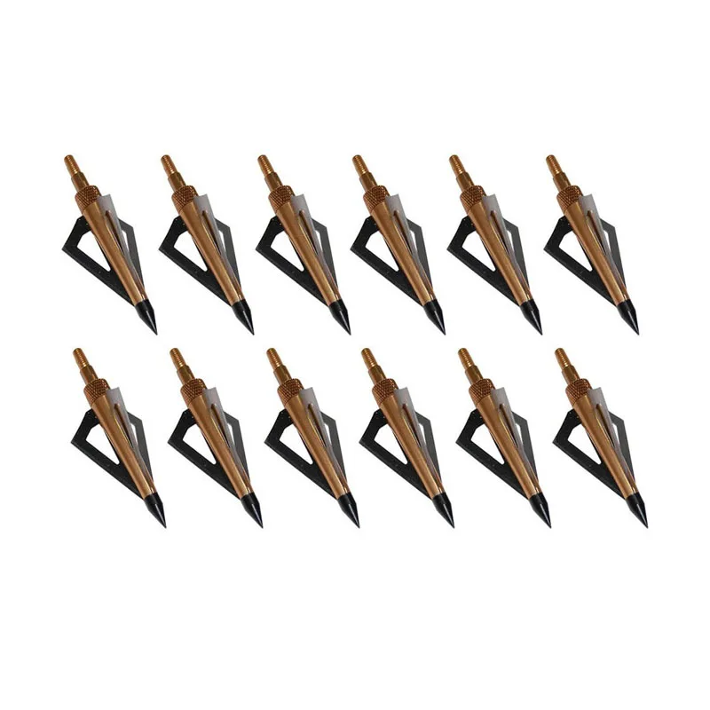 

12Pack 3 Fixed Blade Archery Broadheads 125 Grain Arrow Head Outdoor Hunting Arrow Tips Golden for Compound Bow and Crossbow