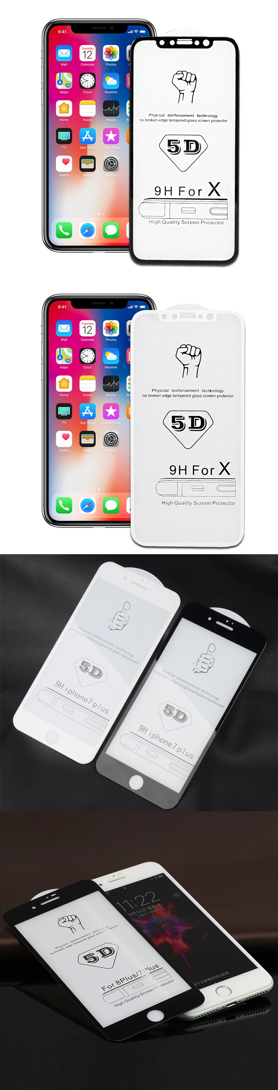 LECAYEE 5D Glass for iPhone 7 8 6s Plus Tempered Glass for iPhone X 8 7 6s Plus 5D Curved Edge Full Cover Screen Protective Film (9)