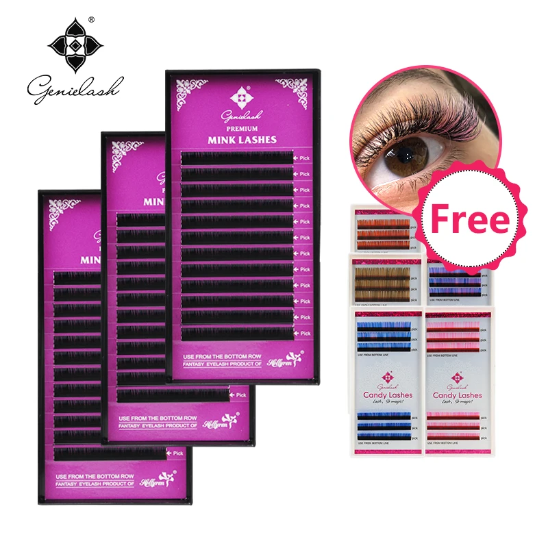 Genielash volume eyelash extensions Buy 3 get 1 candy lash for free individual lashes high quality mink lashes free color lashes