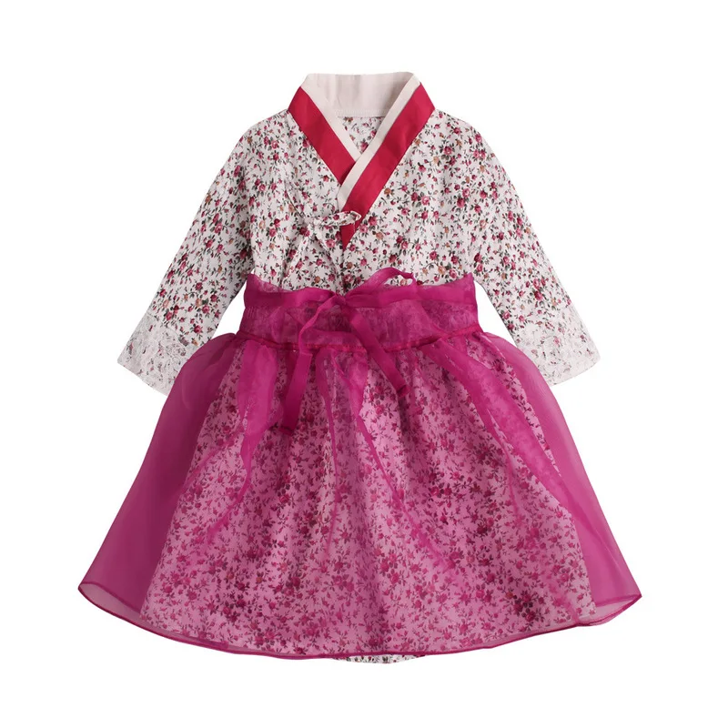 

2018 Korean Girls Traditional Hanbok Girls Dress Print Long-sleeved Kawaii Sweet Casual Dress Fashion Comfortable Loose Dress
