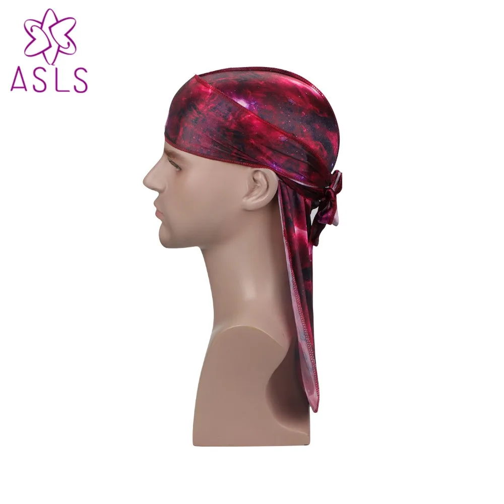 New Dazzling Galactic Galaxy Star Patterns Silky Durag Turban Hat Wigs Durags Doo Rag Headwrap Biker Pirate Hat Hair accessories