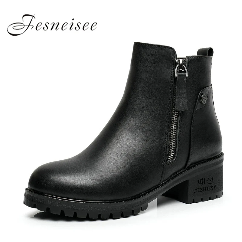 2017 New Fashion Genuine Leather Motorcycle Ankle Boots Female Zipper Mid Heels Platform Comfortable Spring Autumn Shoes M4.0 yaerni woman fashion genuine leather motorcycle ankle boots female lace up low heels platform comfortable spring autumn shoes