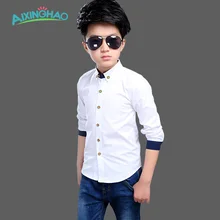 Aixinghao Spring Autumn Boys School Blouses Long Sleeve White Cotton Kids Children Shirts Teenage Big Kids