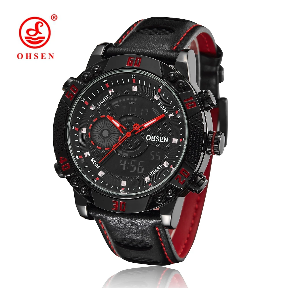 Лидер продаж оригинальные OHSEN человек аналоговый Relogio спортивные часы Для мужчин мужской моды кварцевые цифровые часы кожаный ремешок 30 м