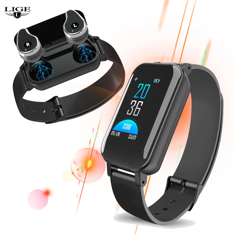 

LIGE Latest Models With Wireless Bluetooth Headset Smart Bracelet men's Heart Rate Blood Pressure Monitor Ladies Smart Watch