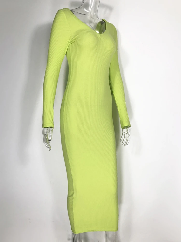 Посылка, облегающее платье с v-образным вырезом на бедрах, Осень-зима, новое длинное женское платье с длинным рукавом и открытой спиной, обтягивающее зеленое платье, вечерние платья для клуба GV586