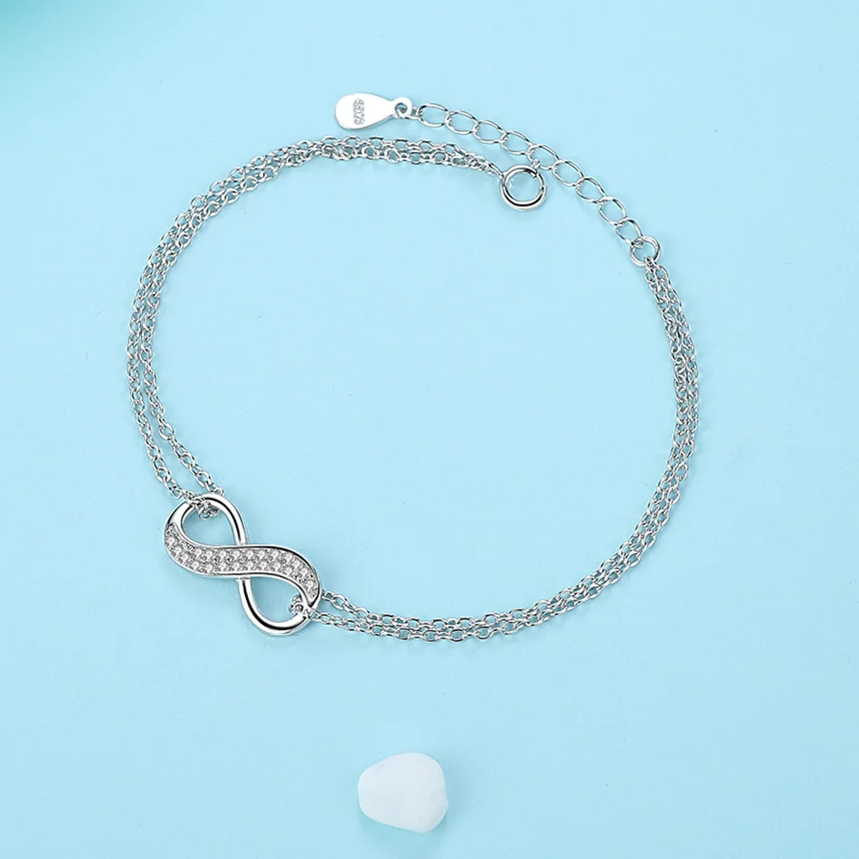 Eleshe Элитный бренд Твердые стерлингового серебра 925 бесконечности браслет для Для женщин звено цепи браслет авторские украшения