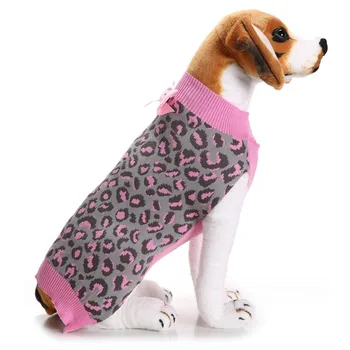 

New Autumn/winter Wool Pet Dog Sweaters Pink Leopard Print Bows Knitting Pet Clothes for Small and Medium Dog Clothes (pink)