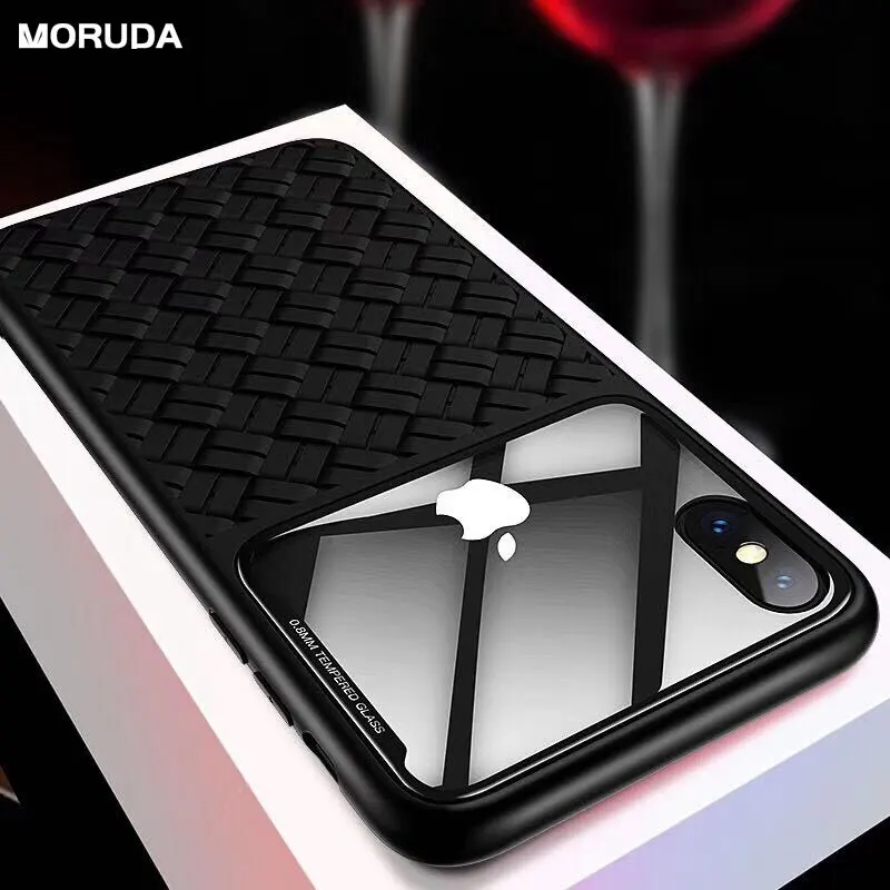 Luxury Weave Soft TPU Case for iPhone Xr X Xs Max Transparent Temper Glass Phone 6 6s 7 8 Plus Thin Cover |