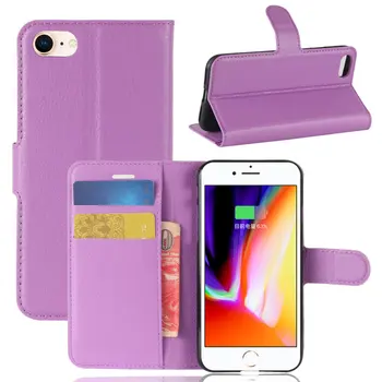 

10pcs/lot Free Shipping Lichi wallet PU Leather stand+TPU Cover Case with card slot for iphone 7/For iPhone 8