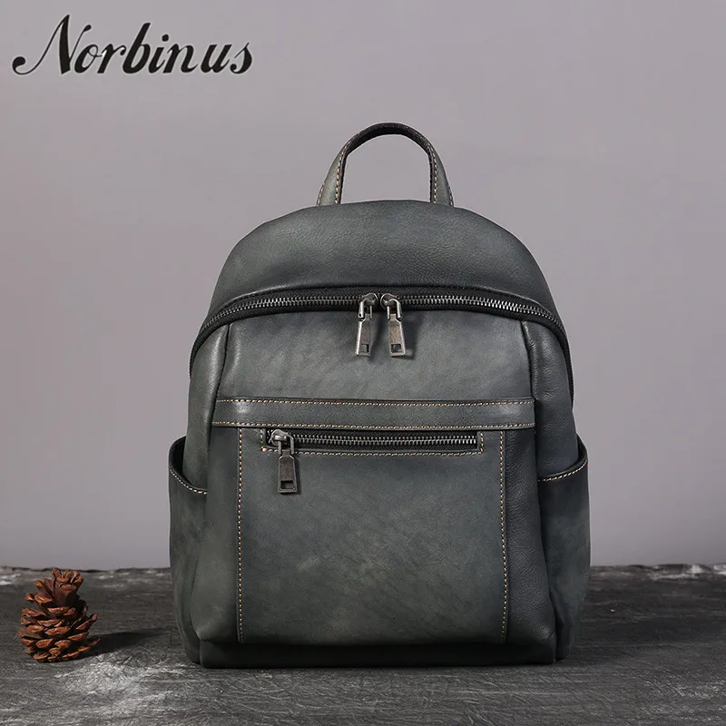 

Norbinus Luxury Genuine Leather Women Backpack 2019 Famous Brand Bagpack School Bags for Teenager Girls Cowhide Rucksack Daypack