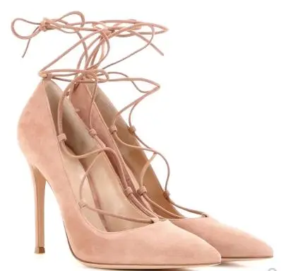 

Sexy cross-tied pointed toe high heel pumps for women Ladies flock thin heel shoes Ballet shoes Black/nude multipurpose shoes