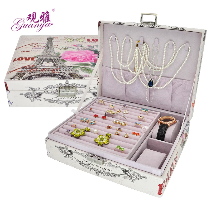 2017 High quality practical large capacity jewelry box Leather jewelry